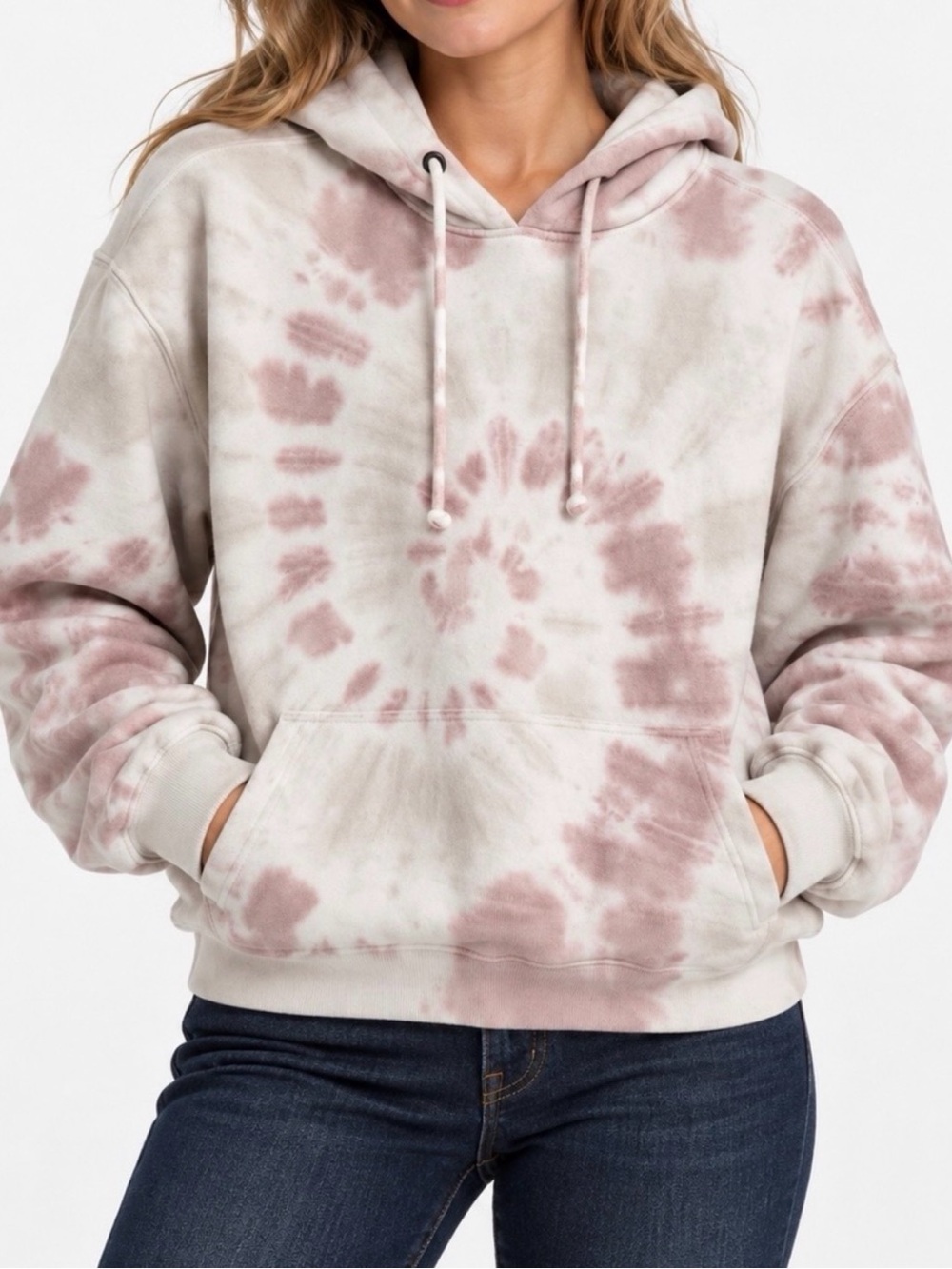 Abercrombie & Fitch Tie-Dye Hooded Pullover Sweatshirt - Cream & Pink